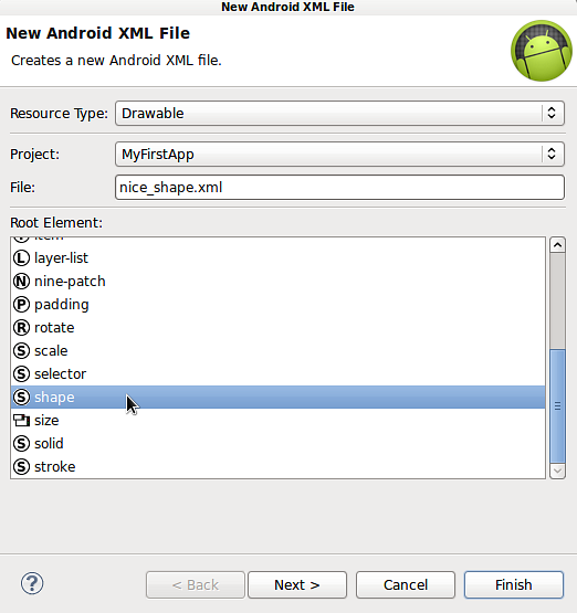 Parameters icon Android XML.